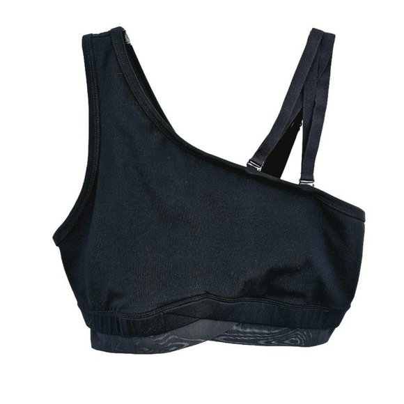 Fabletics Asymmetric Sports Bra Black One Shoulder Strappy Cross Mesh Adjustable - Picture 8 of 8